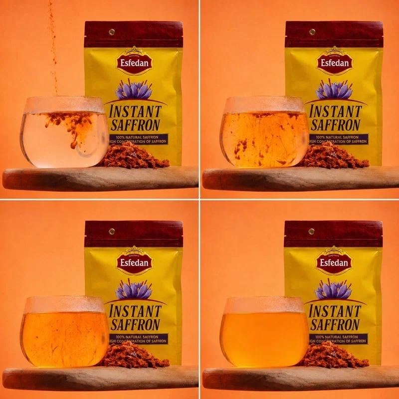 Produit Instant Saffron Extract présenté avec une boisson