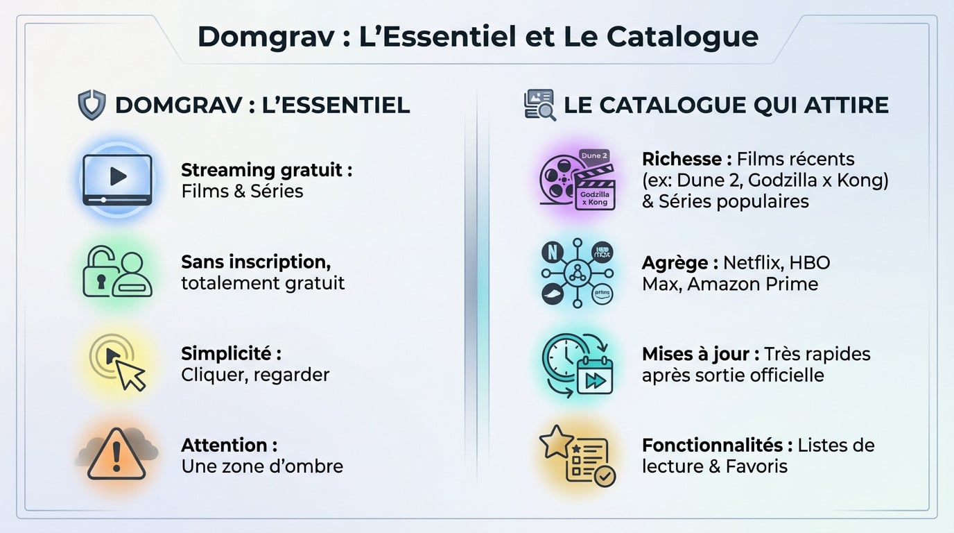 Interface de Domgrav présentant son catalogue de films et séries en streaming