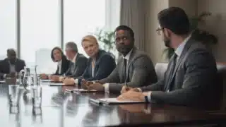 Réunion professionnelle autour d'une table.