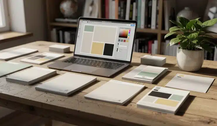 Ordinateur portable avec matériel de design.