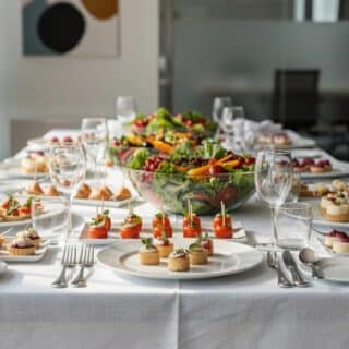 Table de buffet élégante avec amuse-bouches variés
