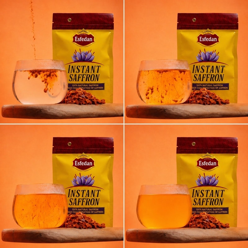 Produit Instant Saffron Extract présenté avec une boisson